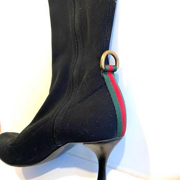 Gucci Web D Ring Black Tall Boots - Stretch - Picture 4 of 16